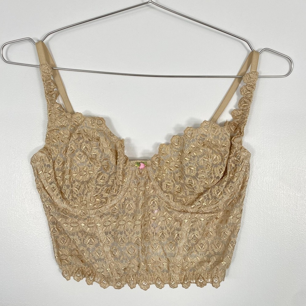 Vintage Victoria's Secret Bustier Womens 36C Gold Lace Longline Floral‎ 90s